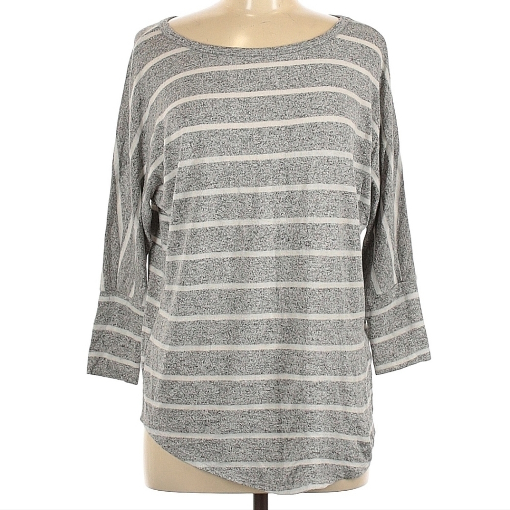 Market and Spruce 3/4 Sleeve Striped Gray Top Sz M